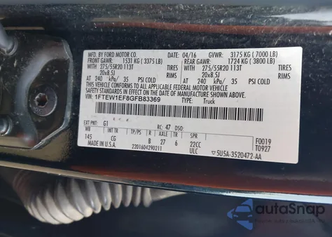 2016 Ford F-150 Xl z USA, uszkodzony, nr VIN 1FTEW1EF8GFB83369